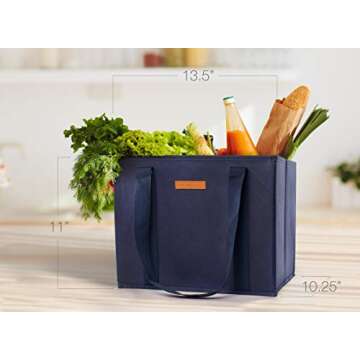 Gramercy Kitchen Reusable Grocery Bags Reusable Shopping Bags, Tote Bags, Reusable Bags - Extra Long Handles - Set of 3 Large Shopping Bags - Reinforced Sides & Bottom - Collapsible - Washable - Grey