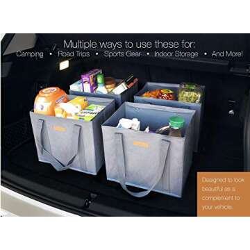 Gramercy Kitchen Reusable Grocery Bags Reusable Shopping Bags, Tote Bags, Reusable Bags - Extra Long Handles - Set of 3 Large Shopping Bags - Reinforced Sides & Bottom - Collapsible - Washable - Grey