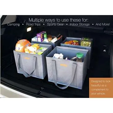 Gramercy Kitchen Reusable Grocery Bags Reusable Shopping Bags, Tote Bags, Reusable Bags - Extra Long Handles - Set of 3 Large Shopping Bags - Reinforced Sides & Bottom - Collapsible - Washable - Grey