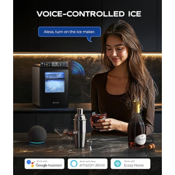 ecozy Smart Nugget Ice Maker Countertop, First Full-Color Smart Panel Ice Machine with APP Control, Double-Layer Insulation, 44 lbs/24H Soft Pellet Chewable Ice, Pull-Out Water Tank, Self-Cleaning