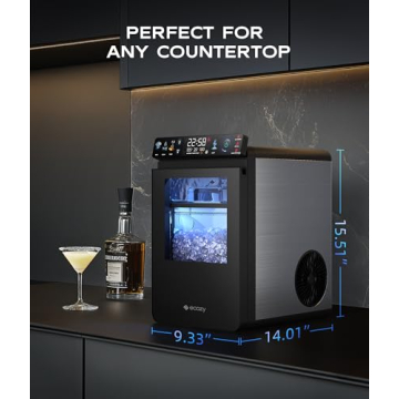 ecozy Smart Nugget Ice Maker Countertop, First Full-Color Smart Panel Ice Machine with APP Control, Double-Layer Insulation, 44 lbs/24H Soft Pellet Chewable Ice, Pull-Out Water Tank, Self-Cleaning