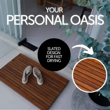 Nordic Style Teak Shower Mat - Non-Slip Luxury for Your Bath