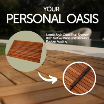 Nordic Style Teak Shower Mat - Non-Slip Luxury for Your Bath