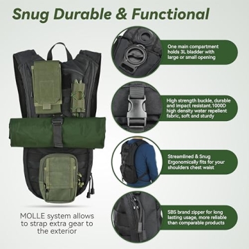 MARCHWAY Tactical Molle Hydration Pack Backpack with 3L TPU Water Bladder, Military Daypack for Cycling, Hiking, Running, Climbing, Hunting, Biking (Black)