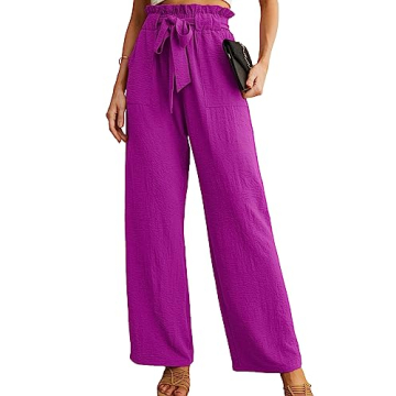 IWOLLENCE Women's Wide Leg Pants with Pockets - Adjustable High Waist & Loose Fit - Casual Teacher T...