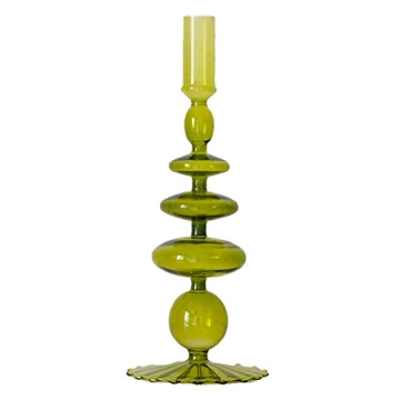 LKXHarleya Exquisite Olive Green Glass Candlestick Holder - Retro Design for Candles and Decor