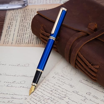 BEILUNER Blue Fountain Pen - 24K Gold Finish
