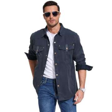 Flygo Mens Flannel Lined Shirt Jacket - Rugged Cowboy Style and Comfort