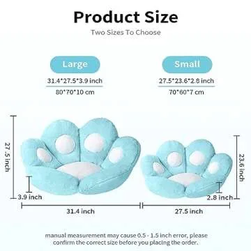 Ditucu Cat Paw Cushion Kawaii Chair Cushions 31.4 x 27.5 inch Cute Stuff Seat Pad Comfy Lazy Sofa Office Floor Pillow for Gaming Chairs Room Decor Blue