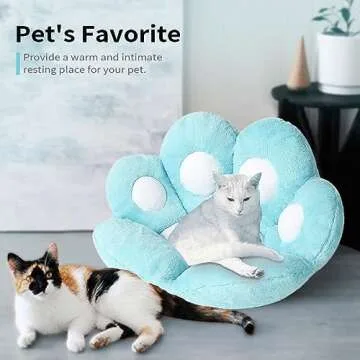 Ditucu Cat Paw Cushion Kawaii Chair Cushions 31.4 x 27.5 inch Cute Stuff Seat Pad Comfy Lazy Sofa Office Floor Pillow for Gaming Chairs Room Decor Blue