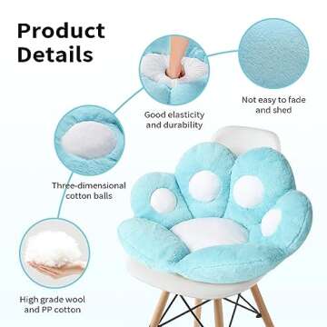 Ditucu Cat Paw Cushion Kawaii Chair Cushions 31.4 x 27.5 inch Cute Stuff Seat Pad Comfy Lazy Sofa Office Floor Pillow for Gaming Chairs Room Decor Blue
