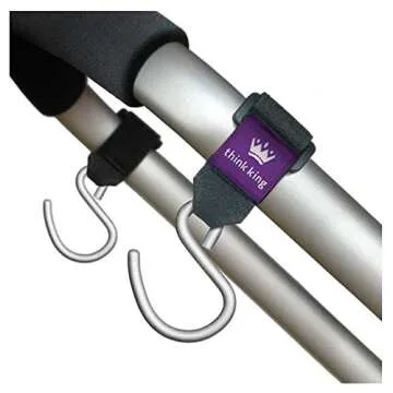 Think King Mighty Buggy Hook for Stroller, Wheelchair, Rollator, Walker, 2 Pack, Black/Brushed Aluminum, 2 Count (Pack of 1)