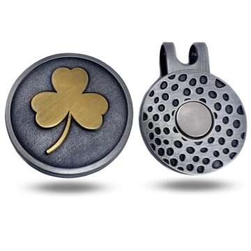 Full Metal Markers Irish Shamrock Ireland Clover Unique Magnetic Metal Golf Ball Marker with Hat Cli...