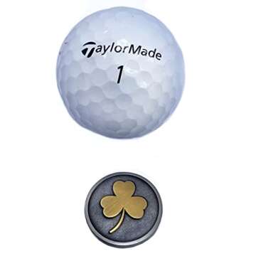 Full Metal Markers Irish Shamrock Ireland Clover Unique Magnetic Metal Golf Ball Marker with Hat Clip Accessory for Men & Women (1 Ball Marker + Hat Clip)