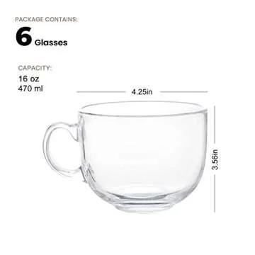 Stylish 16oz Jumbo Glass Mugs Set of 6 for Everyday Use