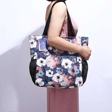 ESVAN Original Floral Water Resistant Large Tote Bag Shoulder Bag for Gym Beach Travel Daily Bags Upgraded