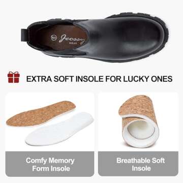 Jeossy Women's Chelsea Boots, Leather Ankle Boots, 9620L - Black, Size 8 US - Lug Sole Platform Chunky Heel Booties (DJY9620L Black 08)