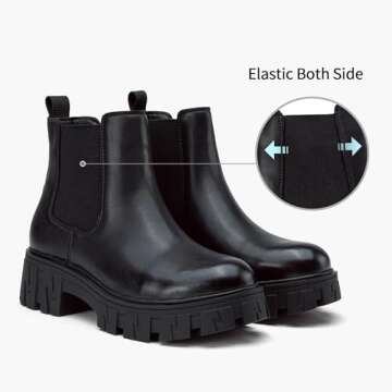 Jeossy Women's Chelsea Boots, Leather Ankle Boots, 9620L - Black, Size 8 US - Lug Sole Platform Chunky Heel Booties (DJY9620L Black 08)