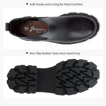 Jeossy Women's Chelsea Boots, Leather Ankle Boots, 9620L - Black, Size 8 US - Lug Sole Platform Chunky Heel Booties (DJY9620L Black 08)