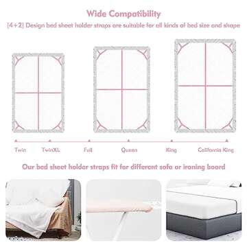 Bed Sheet Holder Straps, 4+2 Pcs Adjustable Mattress Sheet Clips, Bed Sheet Fasteners Elastic Sheet Suspenders to Keep Bed Sheet in Place for Different Beds (Pink)