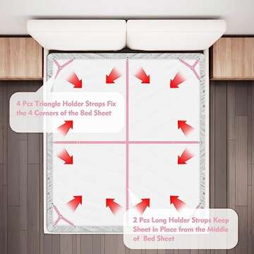 Bed Sheet Holder Straps, 4+2 Pcs Adjustable Mattress Sheet Clips, Bed Sheet Fasteners Elastic Sheet Suspenders to Keep Bed Sheet in Place for Different Beds (Pink)