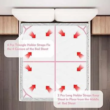 Bed Sheet Holder Straps, 4+2 Pcs Adjustable Mattress Sheet Clips, Bed Sheet Fasteners Elastic Sheet Suspenders to Keep Bed Sheet in Place for Different Beds (Pink)