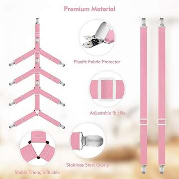 Bed Sheet Holder Straps, 4+2 Pcs Adjustable Mattress Sheet Clips, Bed Sheet Fasteners Elastic Sheet Suspenders to Keep Bed Sheet in Place for Different Beds (Pink)