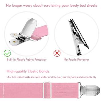Bed Sheet Holder Straps, 4+2 Pcs Adjustable Mattress Sheet Clips, Bed Sheet Fasteners Elastic Sheet Suspenders to Keep Bed Sheet in Place for Different Beds (Pink)