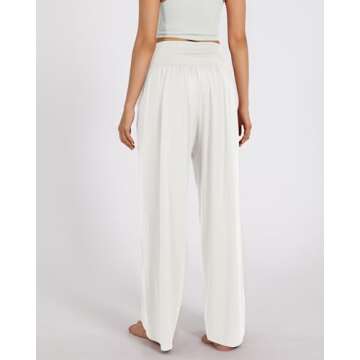 ODODOS Women's Wide Leg Palazzo Lounge Pants with Pockets Light Weight Loose Comfy Casual Pajama Pants-28 inseam, Off White, XX-Large
