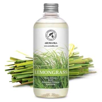 Lemongrass Reed Diffuser Refill, Natural Essential Lemongrass Oil 17 Fl Oz - Fresh & Long Lasting Fr...