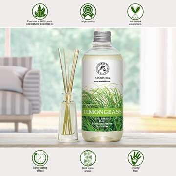 Natural Lemongrass Reed Diffuser Refill - Long-Lasting Aroma