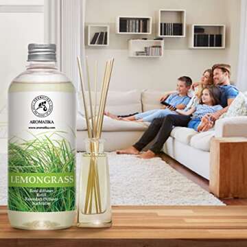 Natural Lemongrass Reed Diffuser Refill - Long-Lasting Aroma