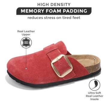 Project Cloud Genuine Leather Clogs for Women Shoes - Memory Foam Insole Womens Clogs - Non-Slip Wom...