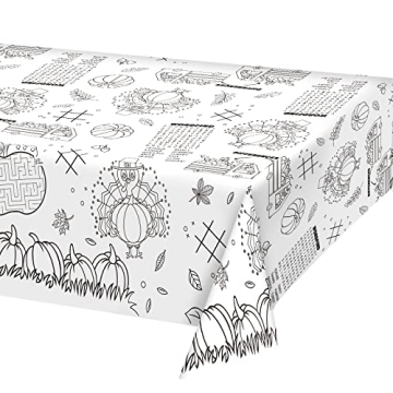 Gatherfun Disposable Fall Thanksgiving Color-in Paper Tablecloth Decoration - 54 x 88 inches - Perfe...