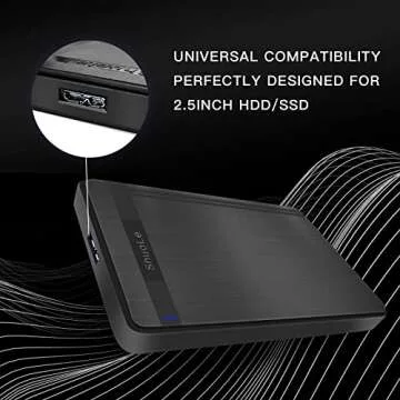 2.5-inch Hard Drive Enclosure, SATA to USB 3.0 Adapter Tool-Free External Hard Drive Case, Supports UASP SATA III, Optimized for 2.5-inch SSD/HDD, Black