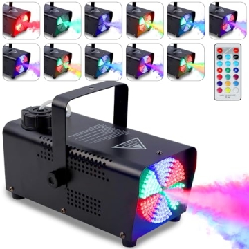 ATDAWN Portable Fog Machine with RGB LED Lights & Remote for Parties