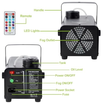 ATDAWN Fog Machine with 126 Multi-Color LED Lights