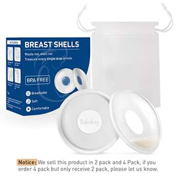 Breast Shells, 4 Pack Nursing Cups, Milk Saver, Protect Sore Nipples for Breastfeeding, Collect Brea...