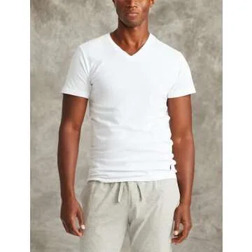 POLO RALPH LAUREN Slim Fit Undershirt w/Wicking 3-Pack V-Necks White/Cruise Navy Pony Print LG