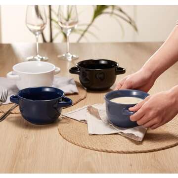 KooK Soup Bowls - 18 oz French Onion Crocks, Oven Safe, Set of 4, Ceramic