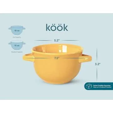 KooK 18 oz Soup Bowls - Oven Safe Ceramic Set of 4