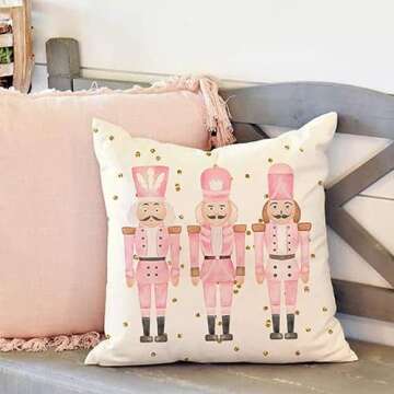 PANDICORN Pink Christmas Pillow Covers 18x18 Set of 4 Nutcracker Christmas Decor Christmas Tree Sant...
