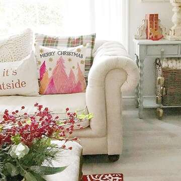 PANDICORN Pink Christmas Pillow Covers 18x18 Set of 4 Nutcracker Christmas Decor Christmas Tree Santa Claus Sleigh Decorations Winter Holiday Decorative Cushion Case for Living Room Couch Sofa