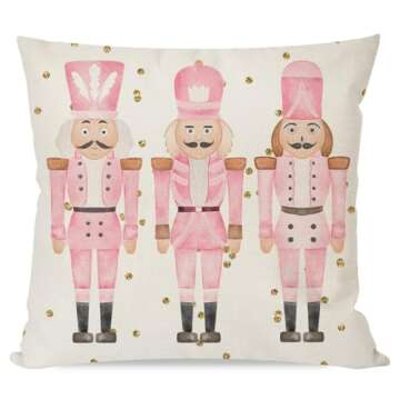 PANDICORN Pink Christmas Pillow Covers 18x18 Set of 4 Nutcracker Christmas Decor Christmas Tree Santa Claus Sleigh Decorations Winter Holiday Decorative Cushion Case for Living Room Couch Sofa