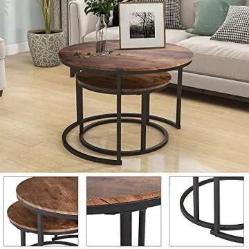Sturdy Industrial Coffee Table Set of 2 for Living Rooms