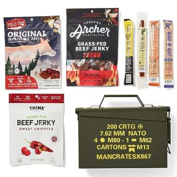 Man Crates Premium Snack-munition Ammo Can – Includes 3 Meat Stick Flavors and Snacks – Ships In...