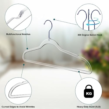 Quality Hangers Clear Plastic Hangers for Clothes | 10 Pack - 16.5 Inch | Heavy Duty Hangers Space Saving Crystal Clear Acrylic Hangers | 360 Degree Swivel Hook and Notches (Clear, 10)