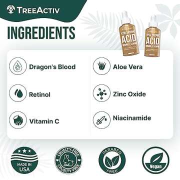 Hyaluronic Acid Wrinkle Serum, Vitamin C Serum for Face with Hyaluronic Acid, Retinol Serum for Face for Skin Elasticity, Fine Lines, and Dark Spots, Wrinkle Serum, 60-Day Supply TreeActiv