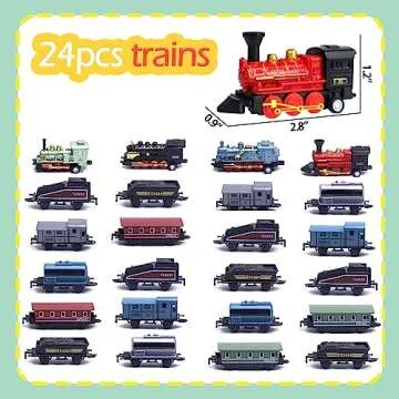 CORPER TOYS Mini Train Toy Set, 4 Packs (24 Pieces) Pull Back Model Train Playset for 3 4 5 6 Year Old Boys Girls, Diecast Steam Train with Linkable Cars for Birthday Gifts