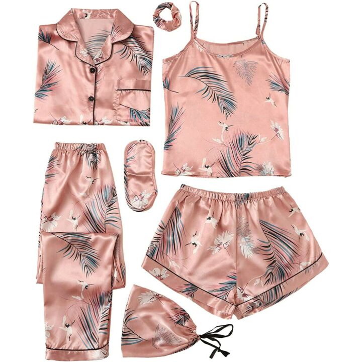 SheIn Women's 7pcs Pajama Set: Cami, PJs, Eye Mask